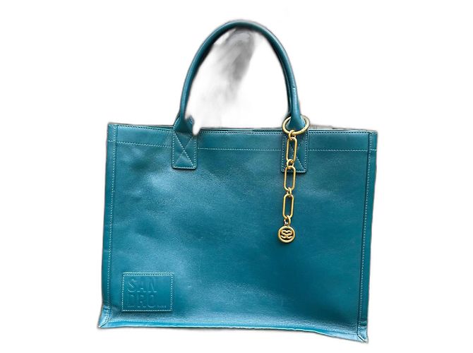 Sac cabas Sandro en cuir bleu canard