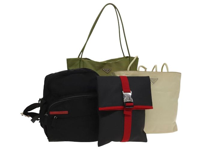 Borsa Tote PRADA Nylon 4Set Bianco Khaki Nero Auth ki5890 Cachi
