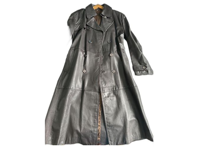 Autre Marque Trench in pelle marrone scuro uomo
