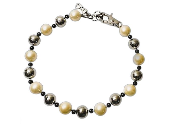 Espléndido collar DOLCE & GABBANA con perlas alternadas y bolas de plata Blanco roto