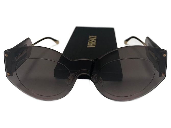 Versace Damier Plaque Shield Sunglasses Pink Golden Light brown