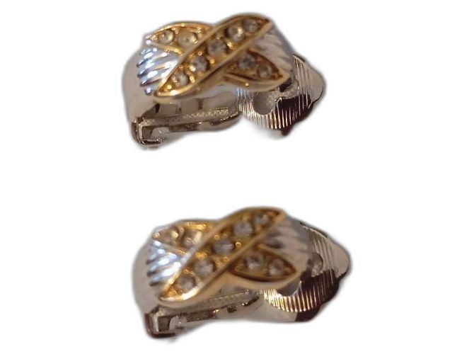 Orecchini Dior Clip Metallo Argentato e Dorato con Strass Argento D'oro