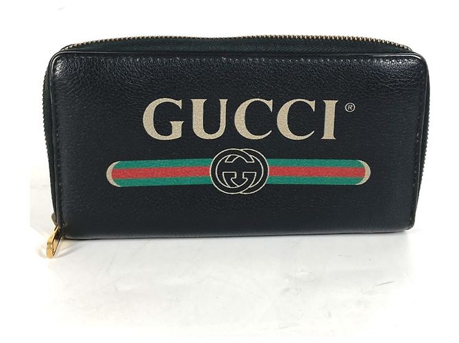 Portafoglio lungo in pelle nera Gucci Nero