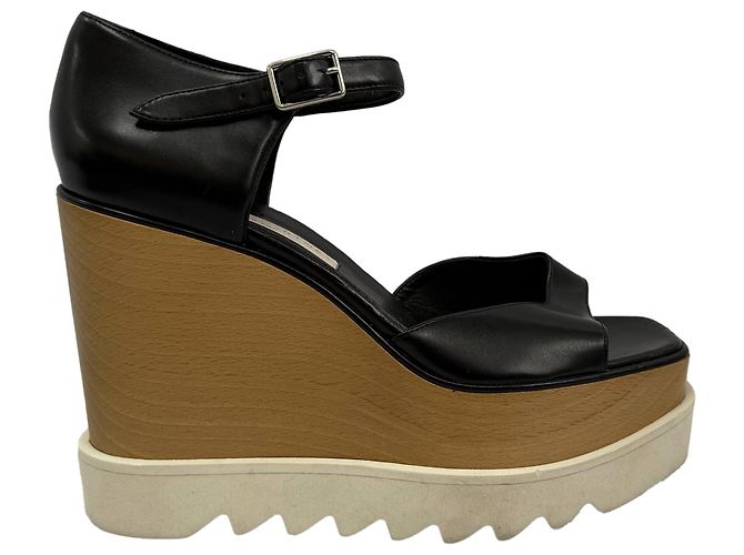 Stella Mc Cartney Sandales compensées Elyse en cuir noir de Stella McCartney