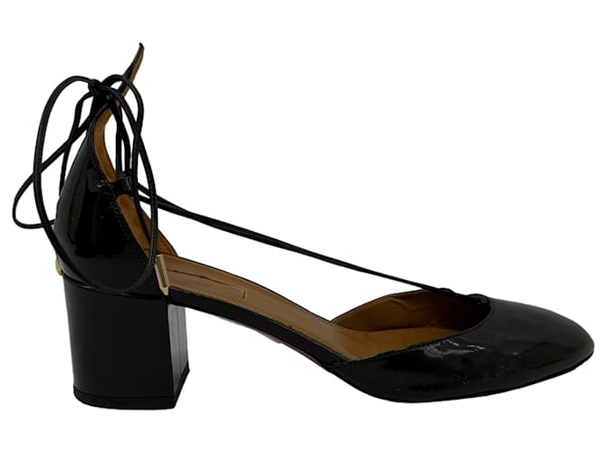 Aquazzura Alexa Mid-Heel Pumps in Black Patent Leather  ref.2479328