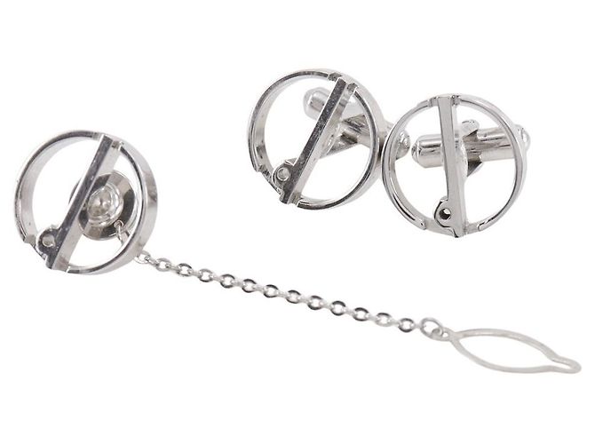 Alfred Dunhill Set di gemelli e spilla per cravatta d Logo Dunhill Set di accessori in metallo Argento