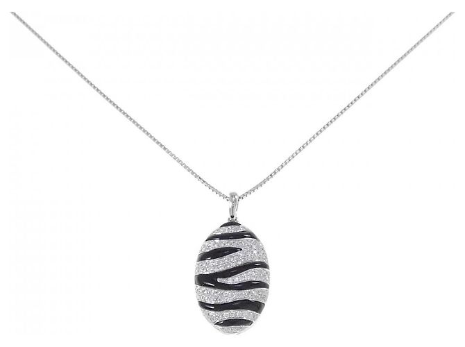 Autre Marque Colar de ouro branco Au750 com ônix e diamantes Preto