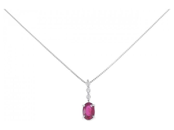 Autre Marque Au750 Ruby Diamond Necklace Red 