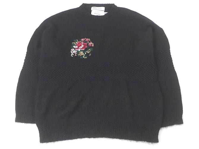 Autre Marque DAIRIKU Flower Cross Embroidery Border Knit Mohair Wool Sweater Black  ref.2479525