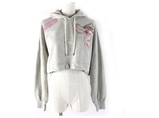 Hoodie Crop de Algodão com Estampa de Viagem Flight Mode Louis Vuitton Cinza