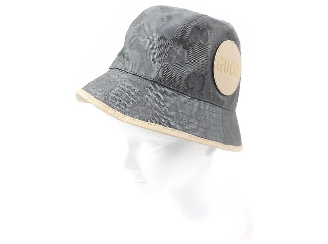 Gucci Off The Grid Nylon Baumwoll Bucket Hat Braun Grau