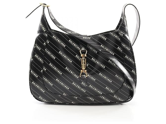 Balenciaga × Gucci Hacker Jackie 1961 Leather Shoulder Bag Black White  ref.2480007