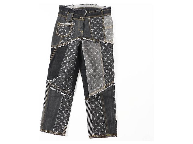 Pantalones de mezclilla patchwork Monogram de algodón y poliuretano Louis Vuitton Azul