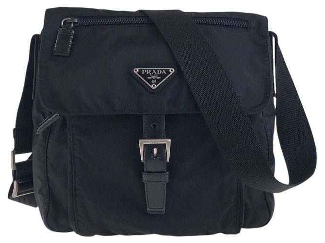 Bolsa de Ombro em Nylon e Couro Tessuto da Prada Preto