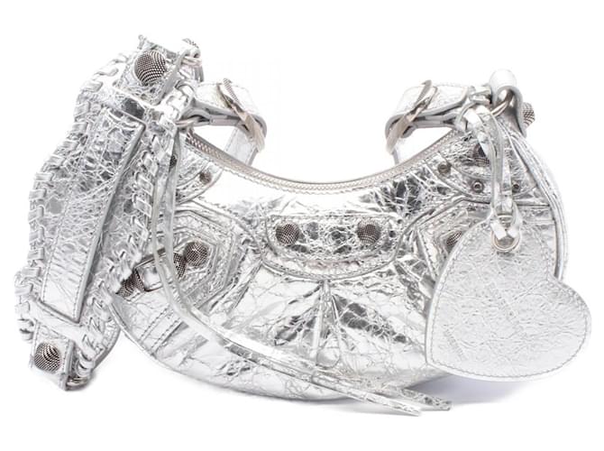 Balenciaga LE CAGOLE Leather Shoulder Bag Silvery  ref.2480383