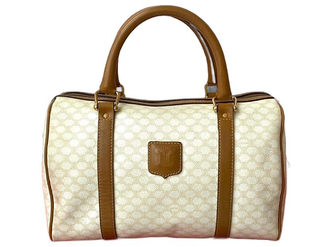 Céline Bolsa de mão Celine Macadam Trionfo em PVC e couro Marrom Branco