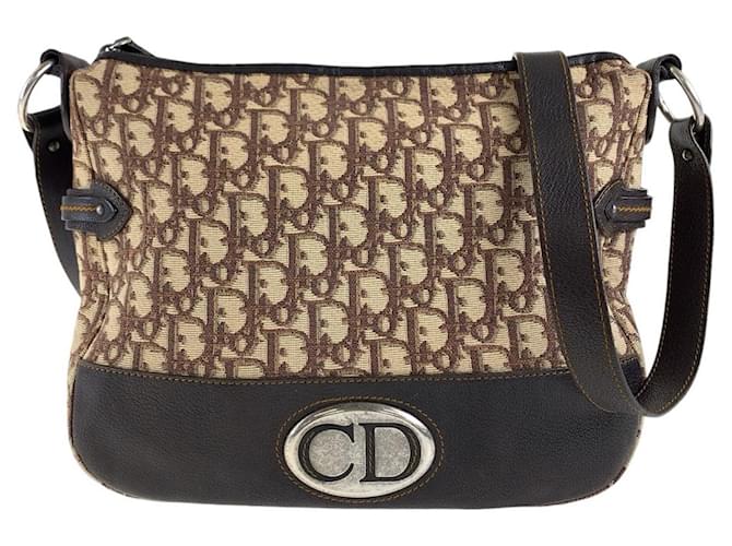 Christian Dior Trotter Canvas Leather Shoulder Bag Brown Beige Cloth  ref.2480640
