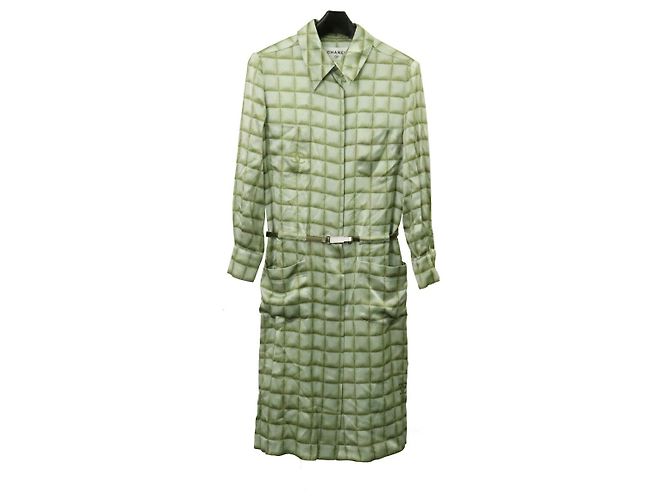 Timeless Vestido de seda 100% Chanel Coco Mark Verde