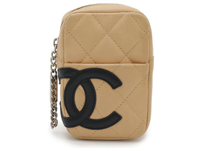 Chanel Cambon Line Leather Cigarette Case Pouch Beige