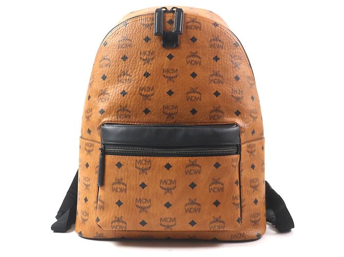 MCM Stark Backpack in Visetos Canvas Leather Backpack Cognac Bronze