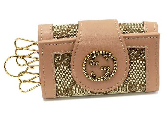 Gucci GG Studs Canvas Calf 6 Key Case Pink Beige