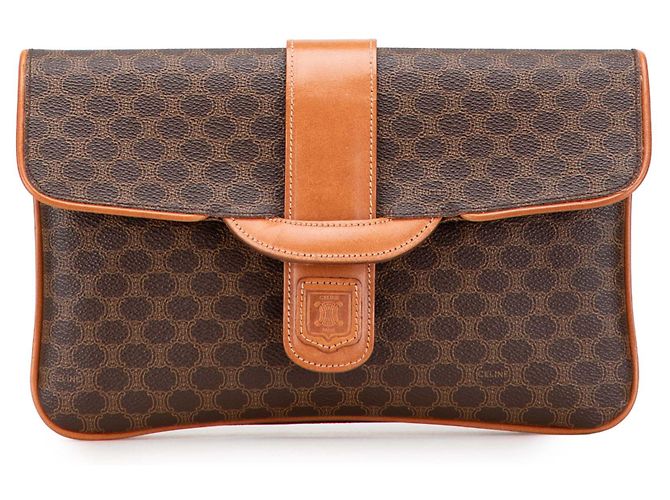 Céline Pochette en toile enduite Macadam marron Celine