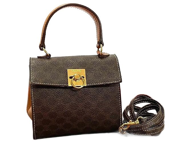 Céline Celine Macadam Blason Leather PVC 2way Bag Brown