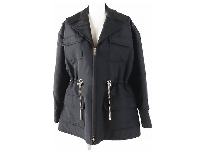 Giacca con cappuccio in seta e poliestere Chanel COCO MarkChain Nero