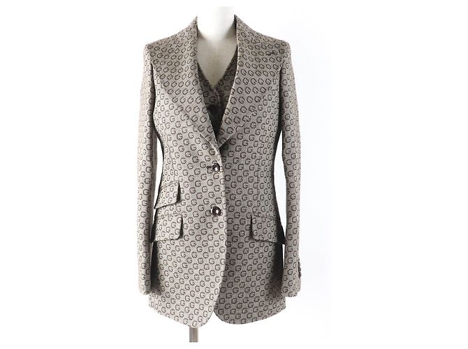 Conjunto 2 en 1 de lana y rayón con patrón de logo Gucci Castaño