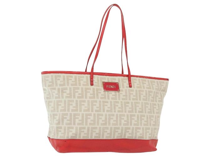 FENDI Zucca Canvas Tote Bag Weiß Gold Auth ep10233 Golden