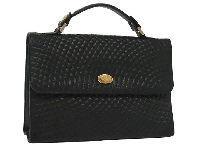 BALLY Bolsa de Mão de Couro Preta e Dourada Auth BA4871 Preto Dourado