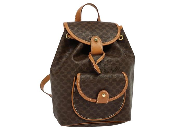 Céline CELINE Macadam Canvas Backpack PVC Leather Brown Gold Auth yk19307 Golden