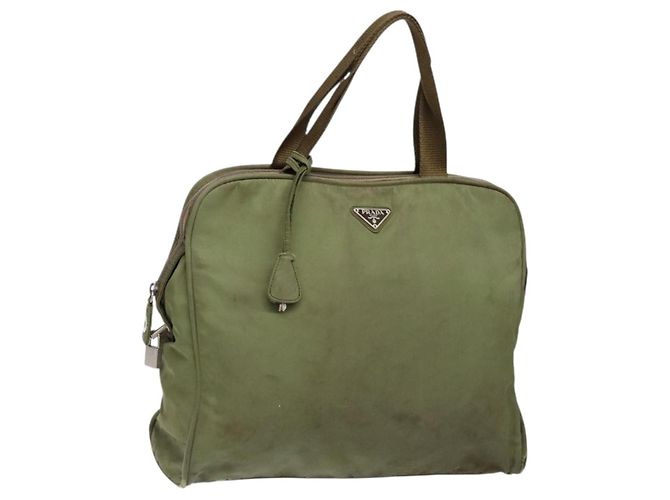 PRADA Borsa a mano in nylon verde argento Auth 139545
