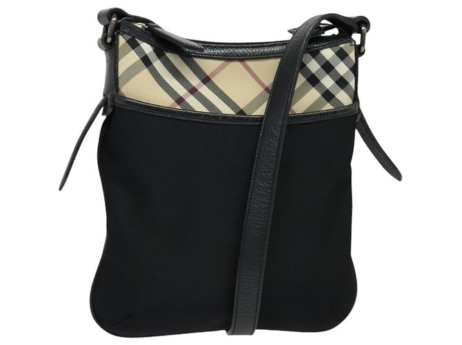 Burberry Bolso de Hombro Nova Check de Nailon Beige Plata Auth BA4461