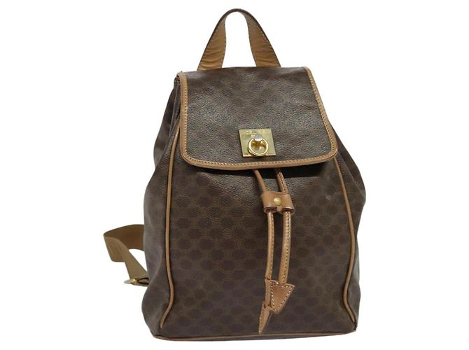 Céline CELINE Macadam Canvas Backpack PVC Leather Brown Gold Auth hk2918 Golden