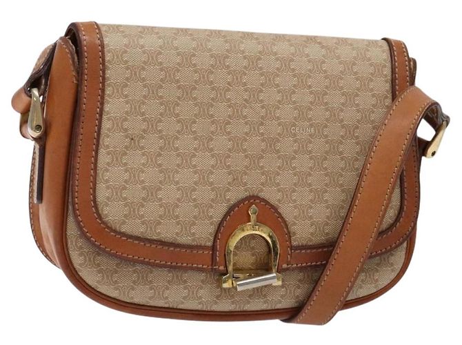 Céline Borsa a Spalla in Tela Macadam CELINE Beige Oro Auth ep10178 D'oro