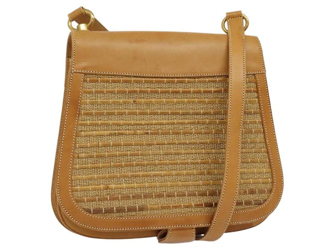 Bolsa de Ombro de Couro Bege Dourado GUCCI Auth hk2913