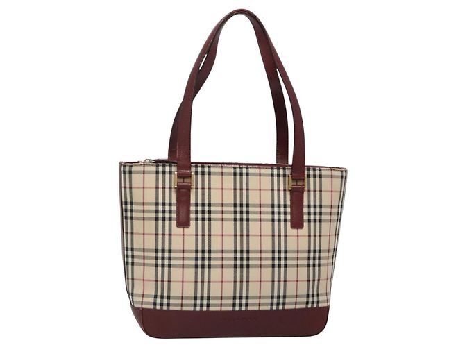 Borsa Tote Nova Check Burberry Canvas Beige Oro Auth BA5105 D'oro