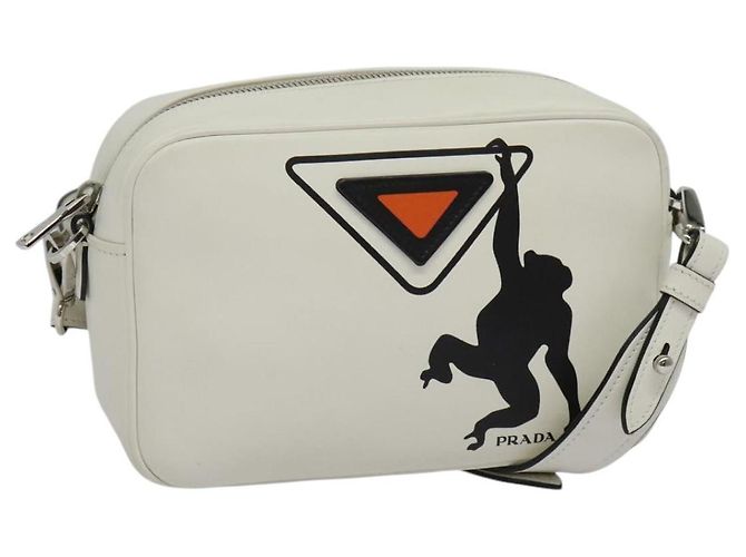 Prada Bolsa de Ombro de Couro Branca Prata Auth BA5096 Branco