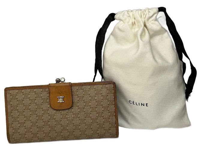 Céline Vintage Celine Paris Triomphe Leather Wallet beige