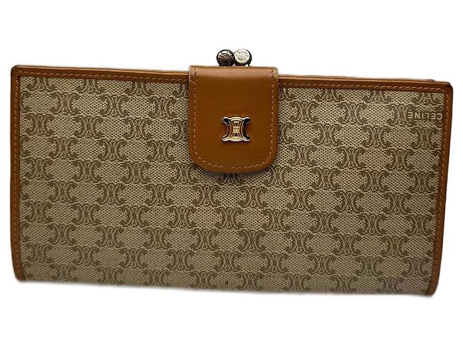 Céline Vintage Celine Paris Monogram Leather Wallet beige