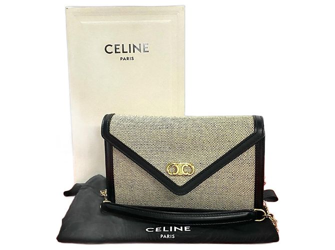Céline Borsa a Spalla in Tela e Pelle Celine Triomphe Nero Crudo