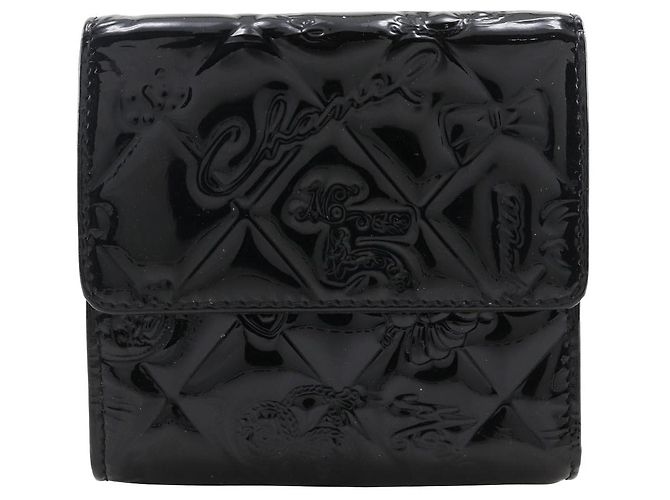 Chanel Icon Line Patent Leather Wallet Black