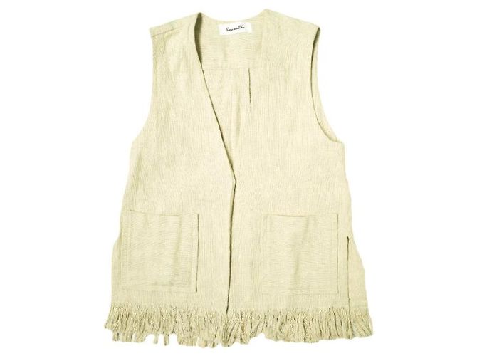 Autre Marque gilet con frange in cotone Sara Mallika Beige Crudo