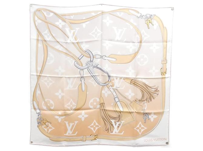 Louis Vuitton Carré Monogram Pool Scarf Pink Beige Cream Silk  ref.2484129