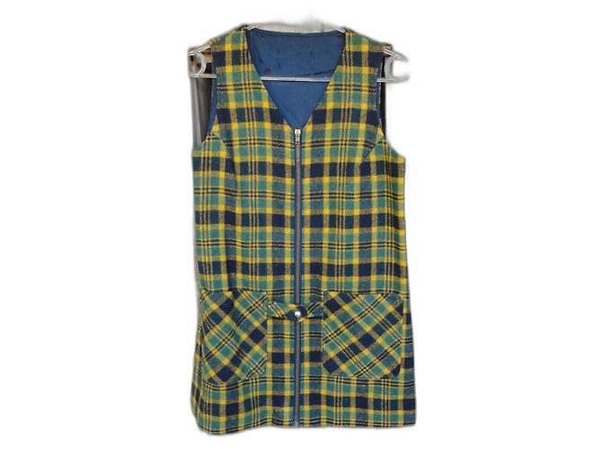 Autre Marque Green and Yellow Wool Mini Dress