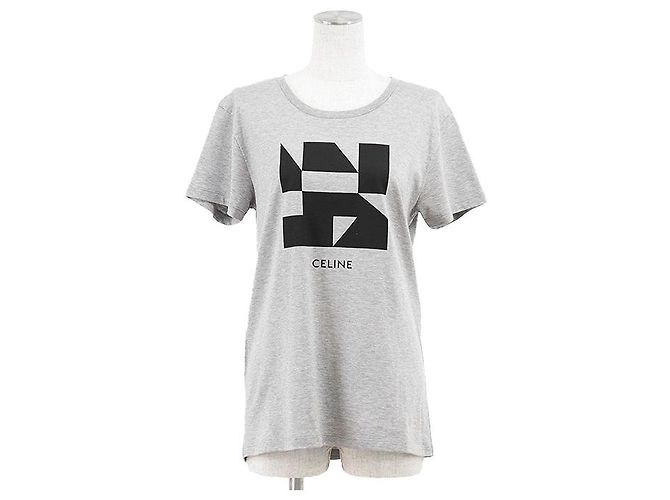 Céline Camiseta Celine Signature de algodón Negro Gris