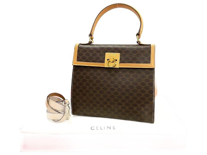 Céline Bolsa 2way de couro e PVC Celine Macadam Triomphe Marrom