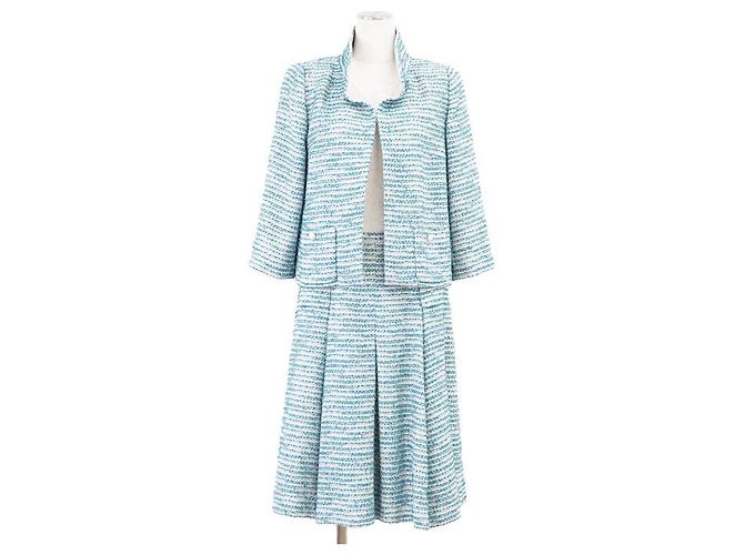 Conjunto de tweed Chanel Prata Turquesa