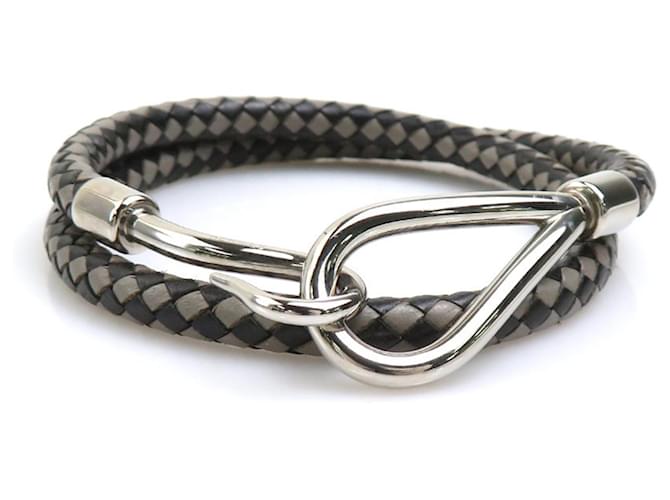 Hermes Hermès Jumbo Leather Choker Necklace Brown Black Silvery 